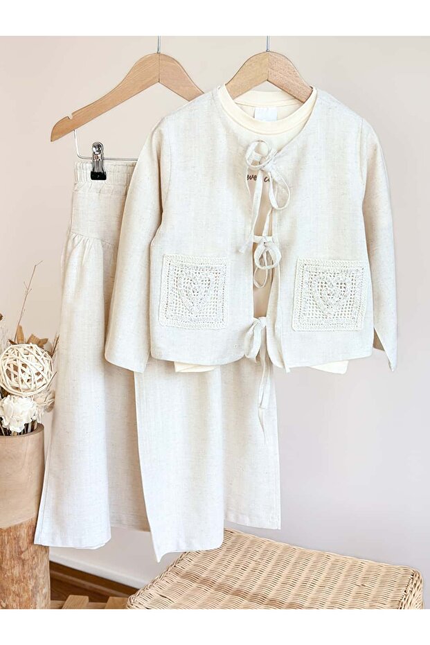 Girl's Beaded Embroidered Tie-Up 3-Piece Set