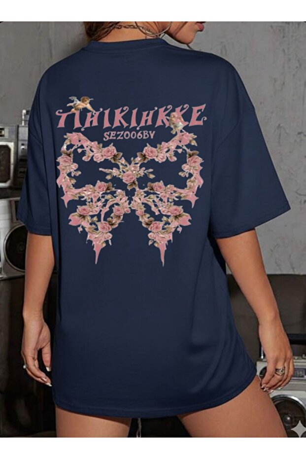 Women's Floral Printed Oversize Short Sleeve Pinterest Tshirt