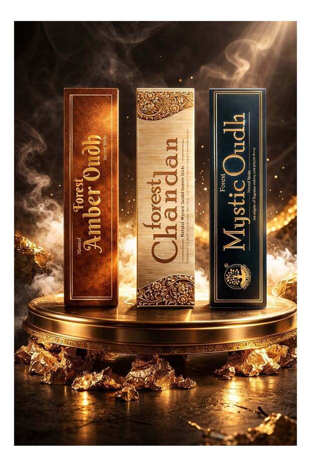 Forest Fragrance Oudh Incense Sticks Combo Pack – Amber Oudh, Mystic Oudh & Chandan Oudh