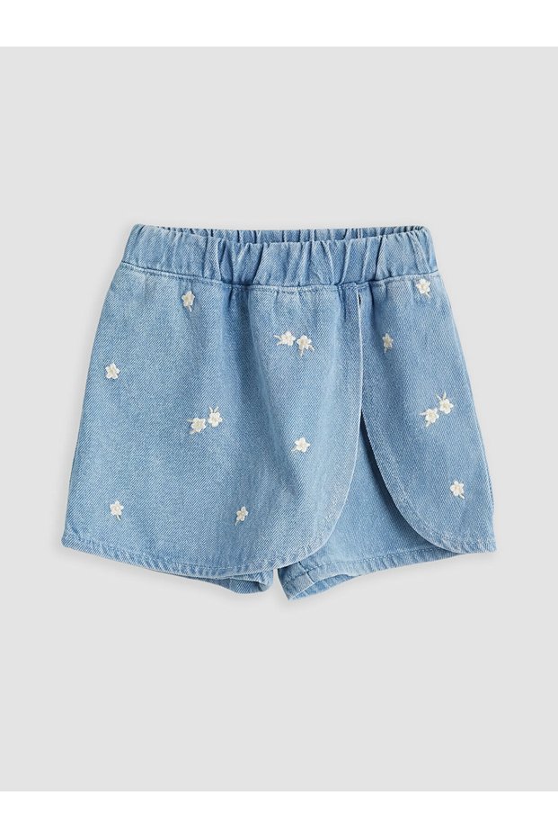 Indigo Baby Girl Floral Embroidered Jean Shorts Skirt