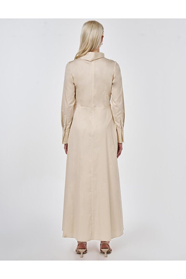 Drapeli Maxi Elbise Krem - 4