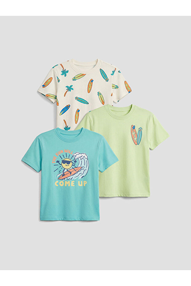 Original Oval Collar Printed Boys' T-Shirt 3-Pack