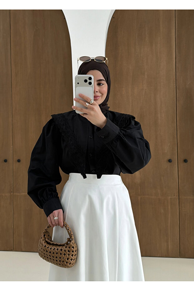 DANTEL DESEN GÖMLEK SİYAH - 4