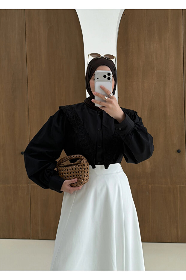 DANTEL DESEN GÖMLEK SİYAH - 2