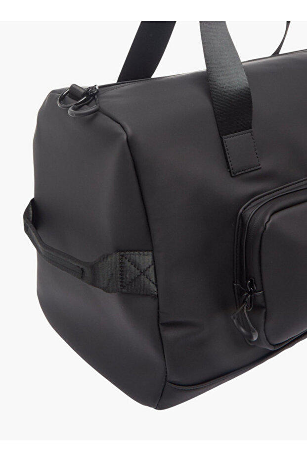 Solid Duffle Bag with Zip Closure and Detachable Strap - 5