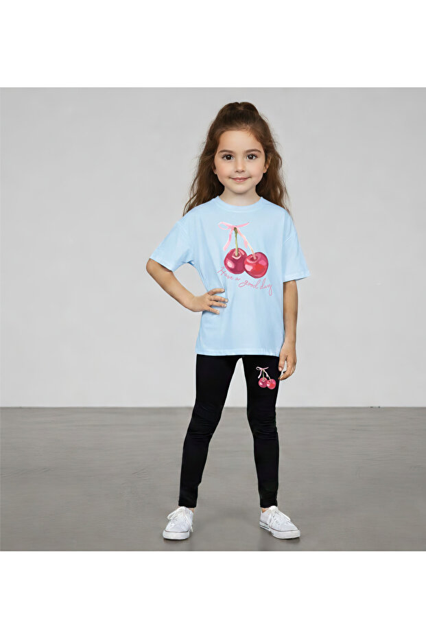 Cherry Printed Top and Bottom Set T-Shirt Leggings