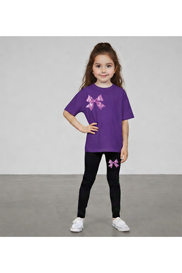 Bow Ribbon Printed Top and Bottom Set T-Shirt Tights