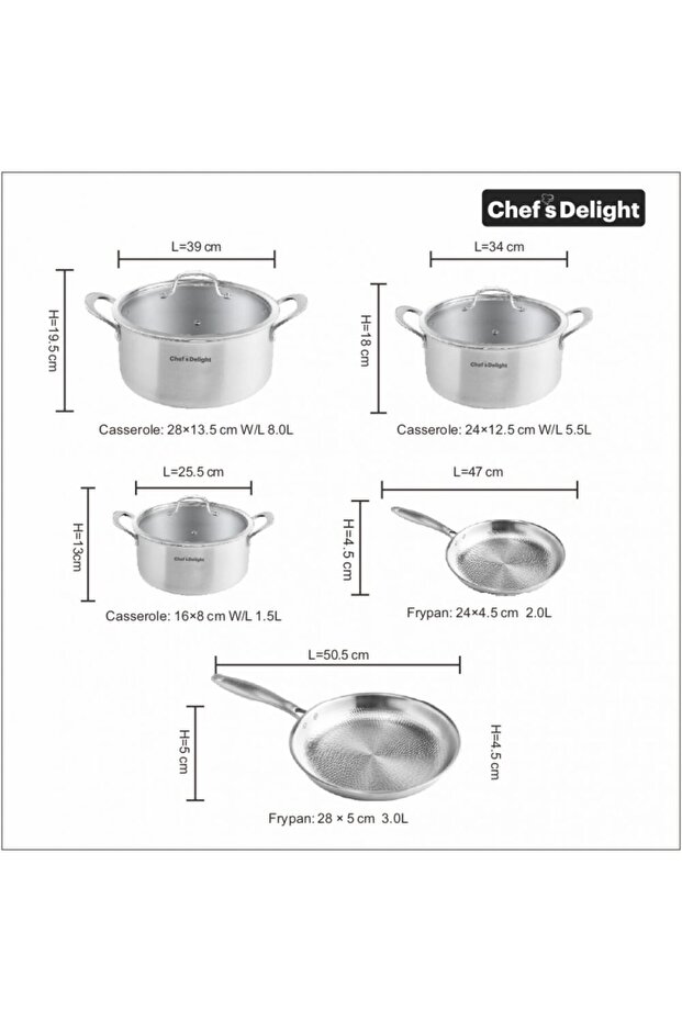 Chef's Delight 8-Piece Hammered Tri-Ply Cookware Set - Durable Stainless Steel For Induction Cooking