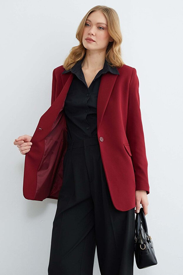 Basic Tek Düğmeli Blazer Ceket - 3