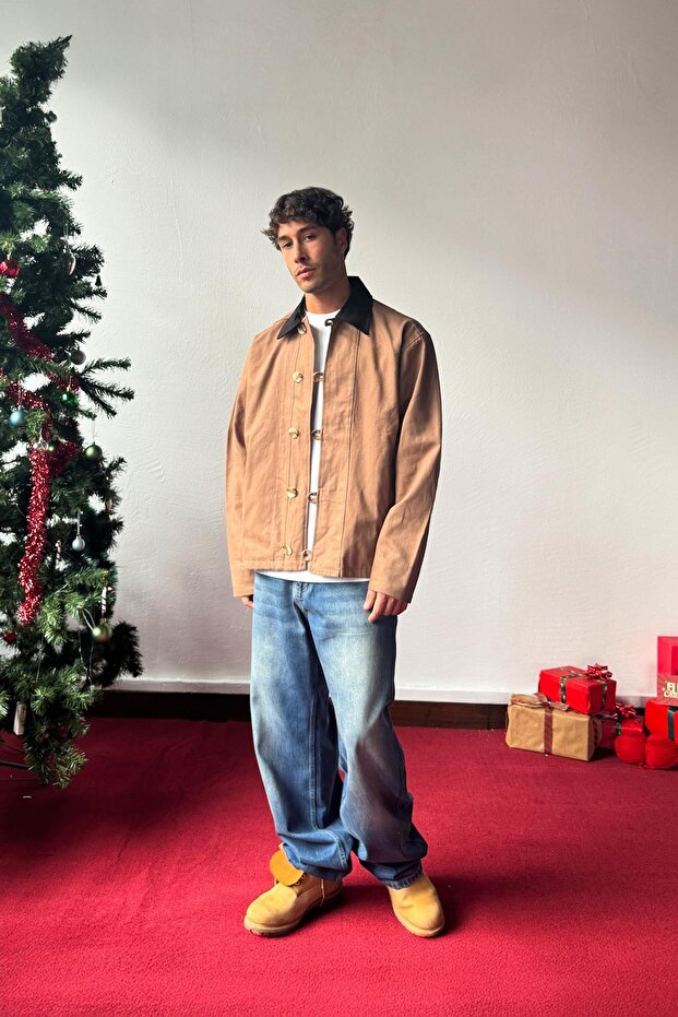 Buttoned Oversize Jacket Brown - 3