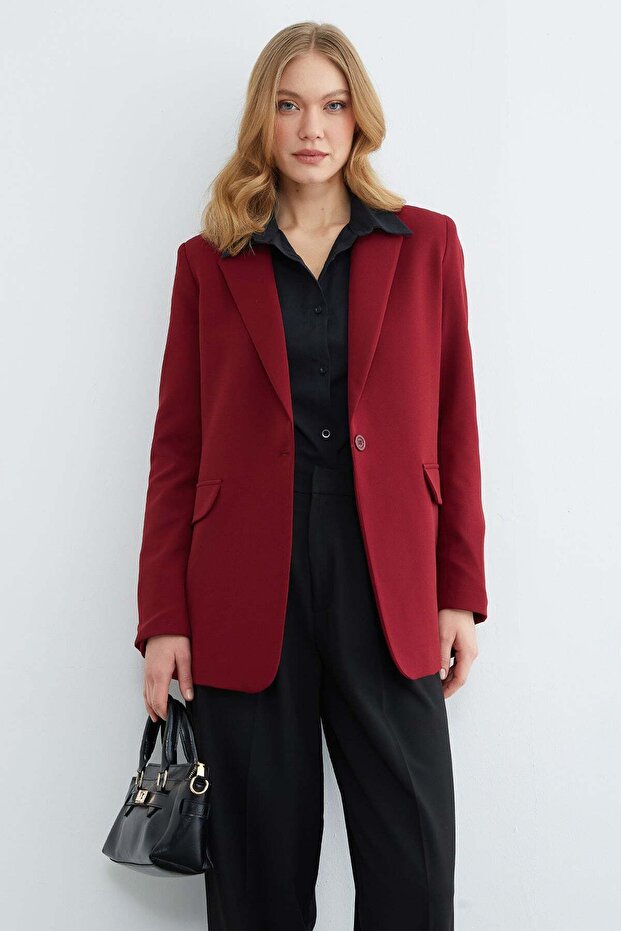 Basic Tek Düğmeli Blazer Ceket - 1