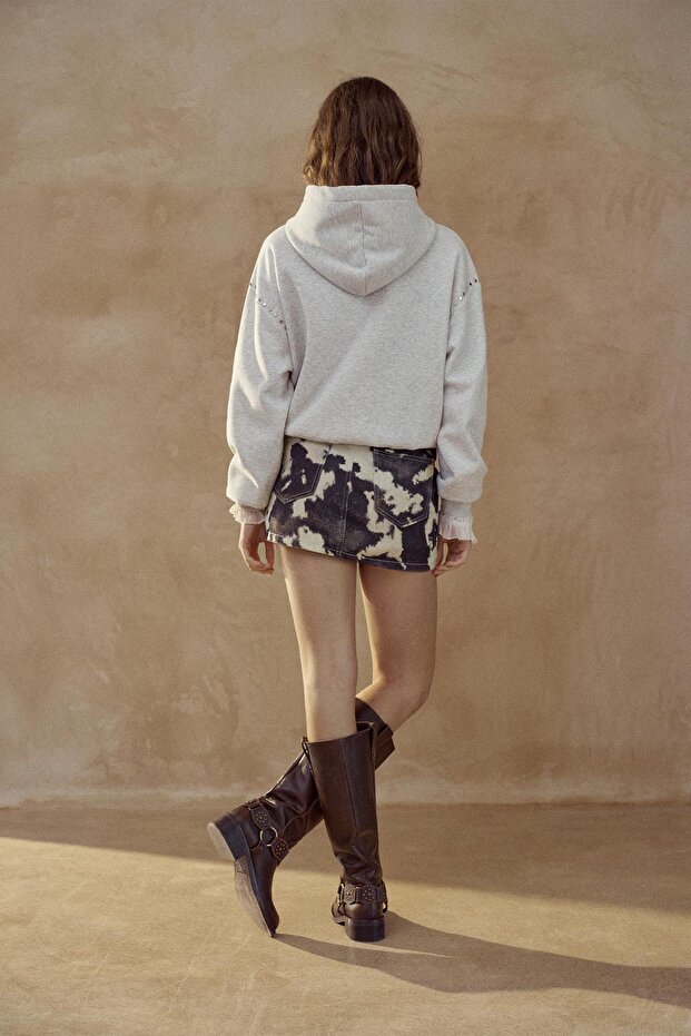 Zımba detaylı kapüşonlu sweatshirt - 5