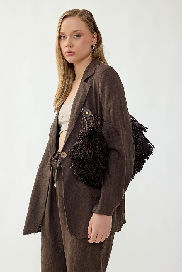 100% Linen Single Button Pocket Jacket - 3