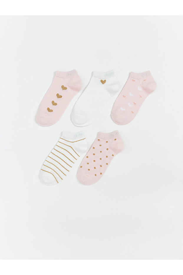Lcw Kids Pink Patterned Girls' Booties Socks 5-Piece