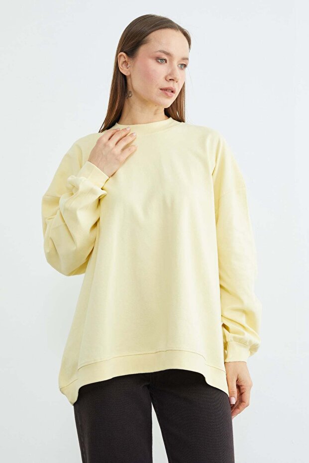 Basic Bisiklet Yaka Oversize Sweatshirt - 3