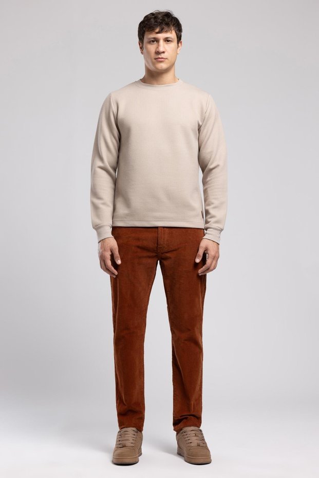 Pierce Normal Waist Slim Fit Straight Leg Men's Trousers Tobacco