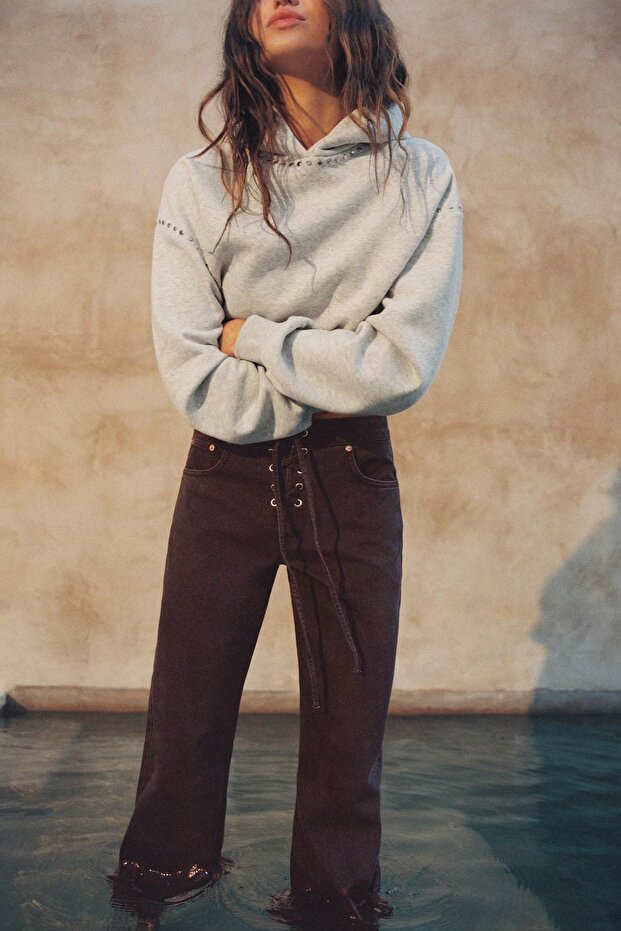 Zımba detaylı kapüşonlu sweatshirt - 1