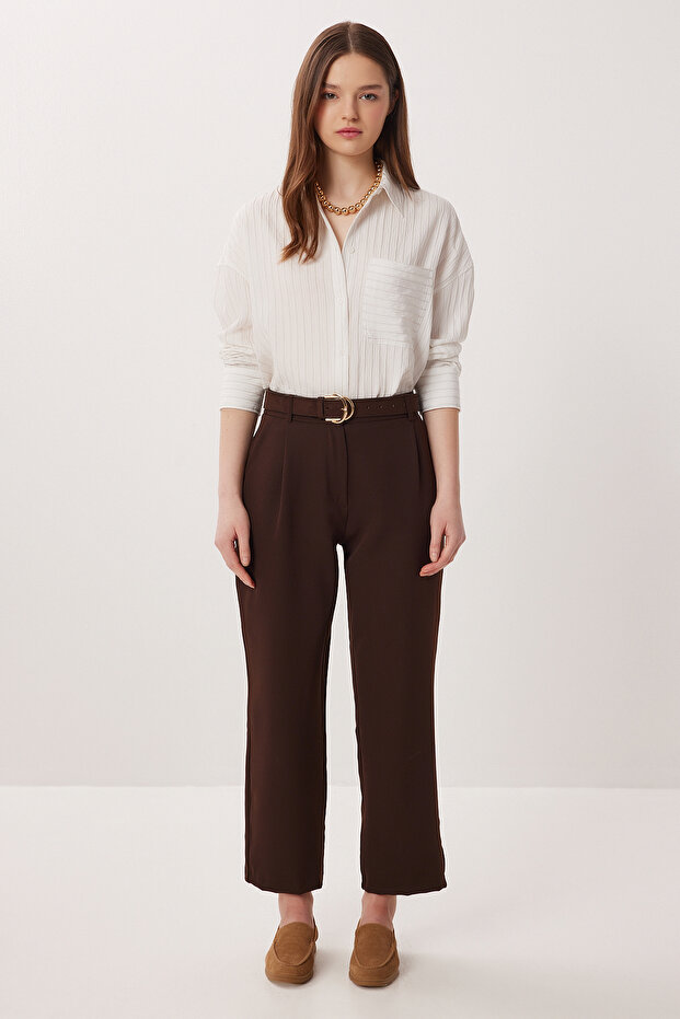 High Waist Woven Pants Lzv0058 Brown
