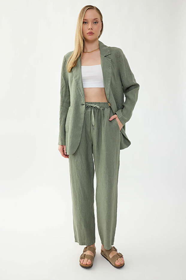 سترة من الكتان بنسبة 100% مع جيب بزر واحد - 2