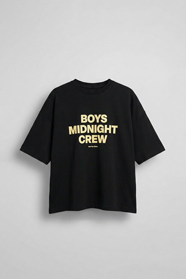 Men's Boxy Fit Crew Neck Letter Printed T-Shirt Black