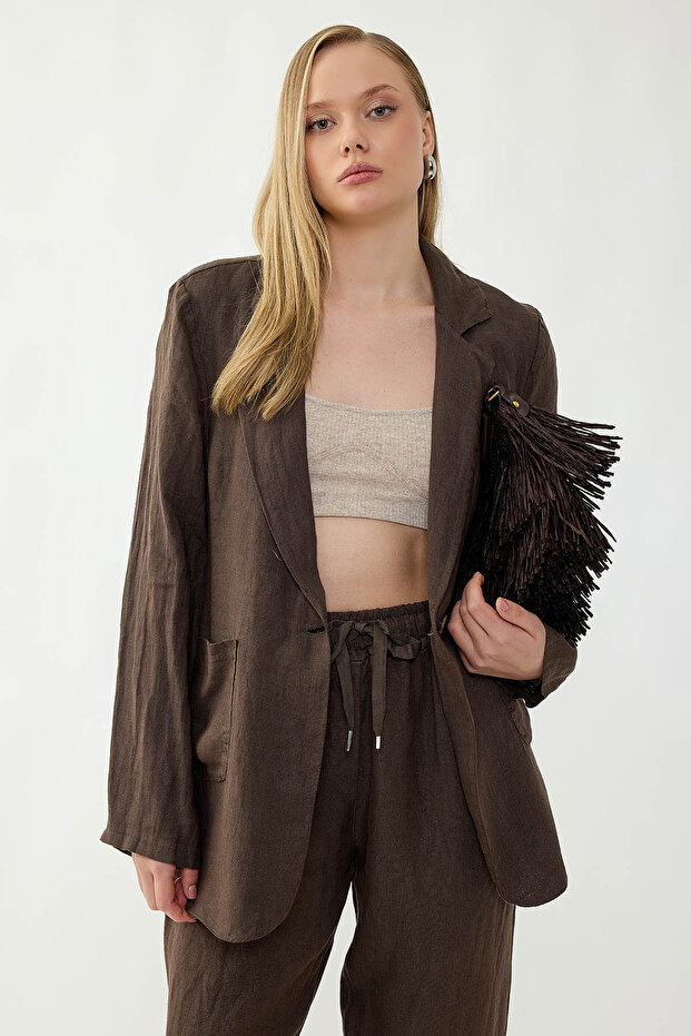 100% Linen Single Button Pocket Jacket - 2