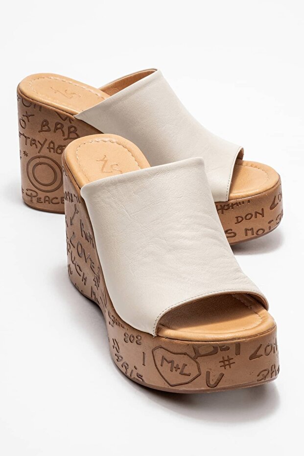 Saraly Women's Genuine Leather Slippers Beige