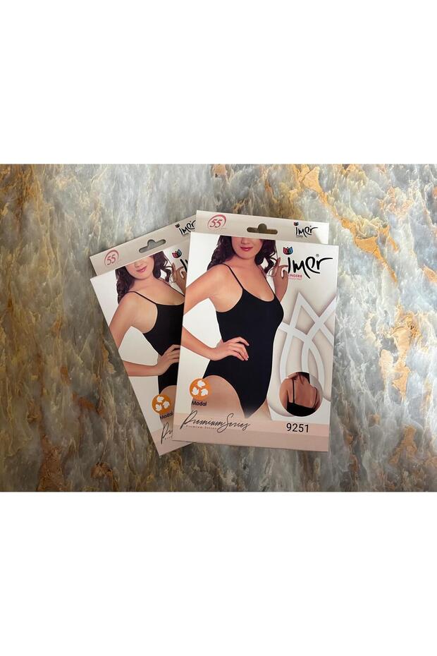 Women's Snap Fastener Bodysuit with Rope Straps Modal 2-Piece Black-White Color 9251