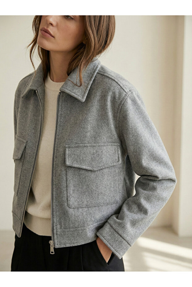 Soft Lined Cropped Jacket Gray - 3