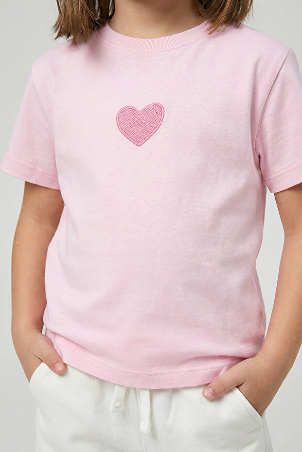 Girl's Heart Printed Short Sleeve T-Shirt