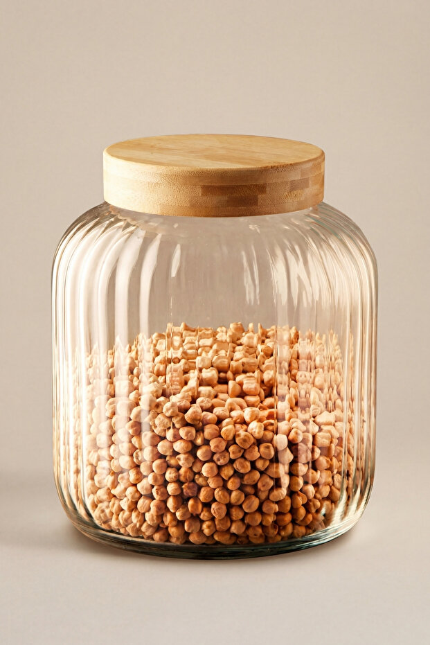 Bamboo Glass Jars with Lids 3700 ml (3.7 L) – Large Size Food / Legumes Storage Jar
