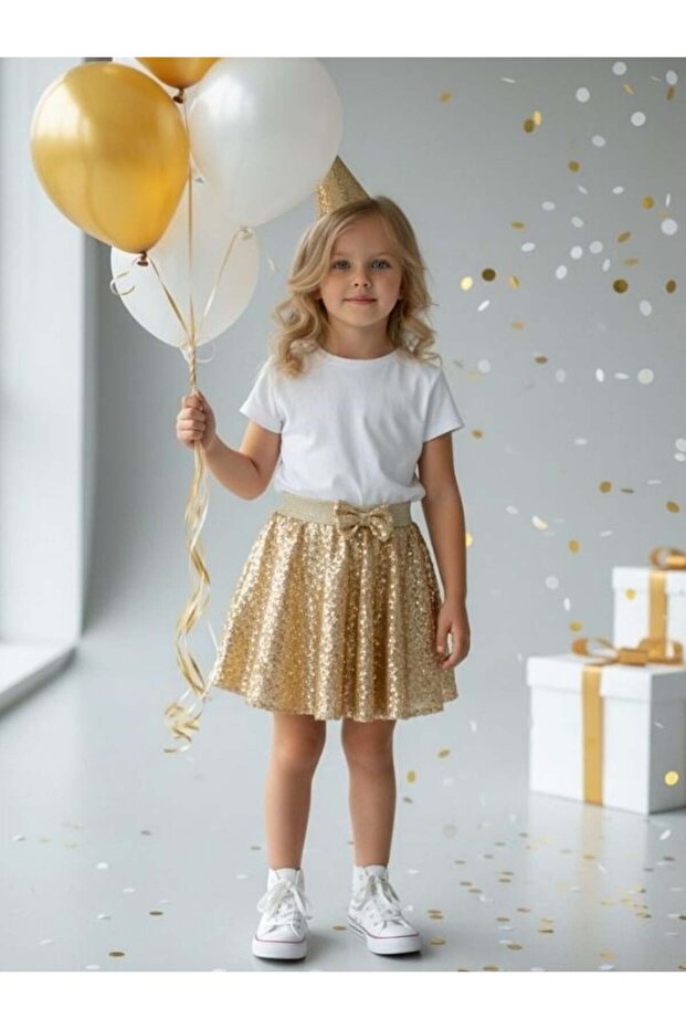 Girl's Elastic Waist Flared Sequin Skirt