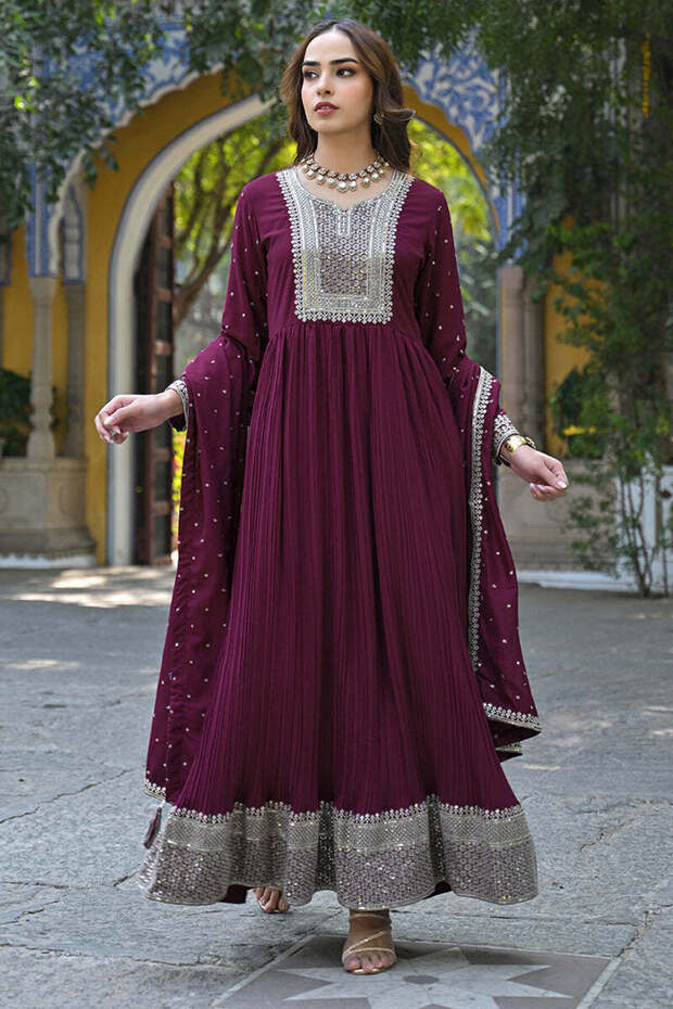 Magenta Georgette Solid Yoke Design 2-Piece Anarkali Set