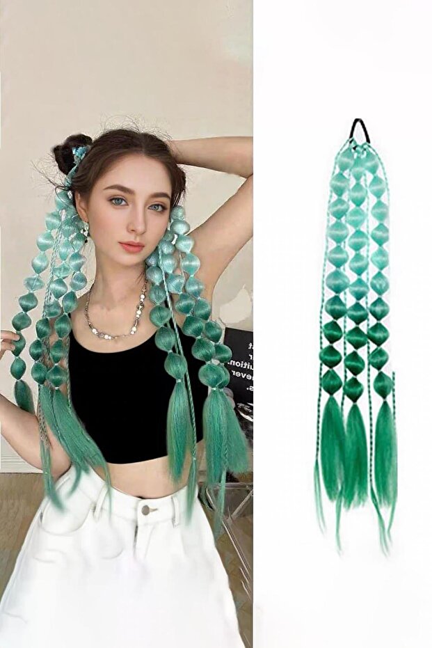Green Color Hair Detailed Rubber Clip