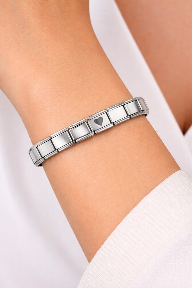 Heart Detailed Steel Bracelet – Stainless Steel Italian Model Stylish Bracelet