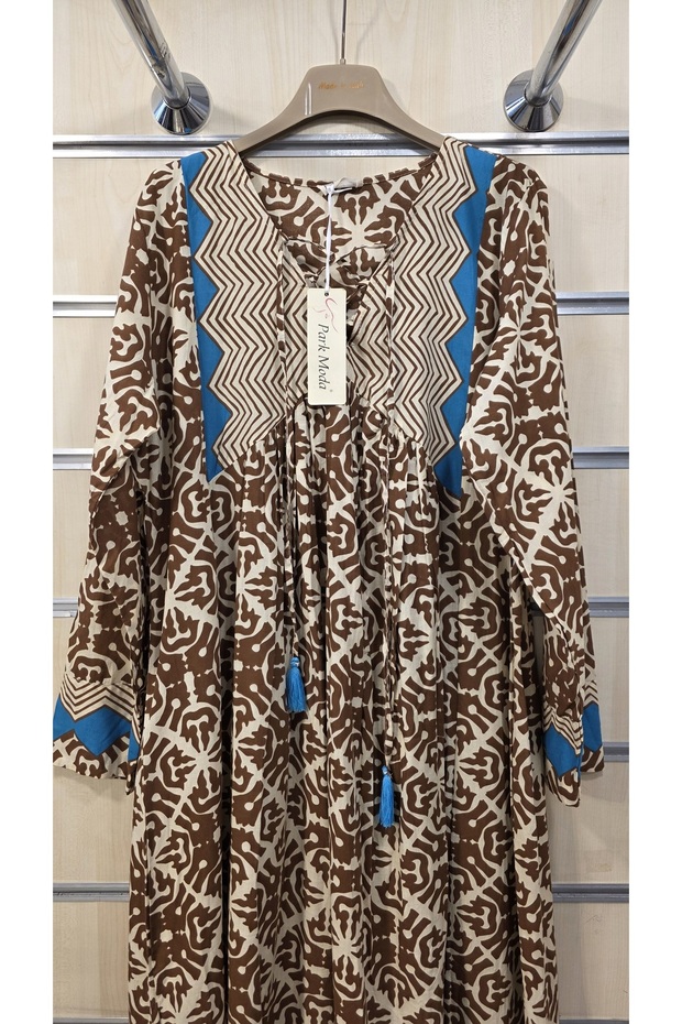 Rochie lungă bumbac bucăți cu model - 2