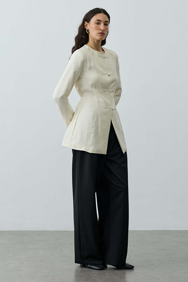 Brit Detaylı Ceket Ekru - 3