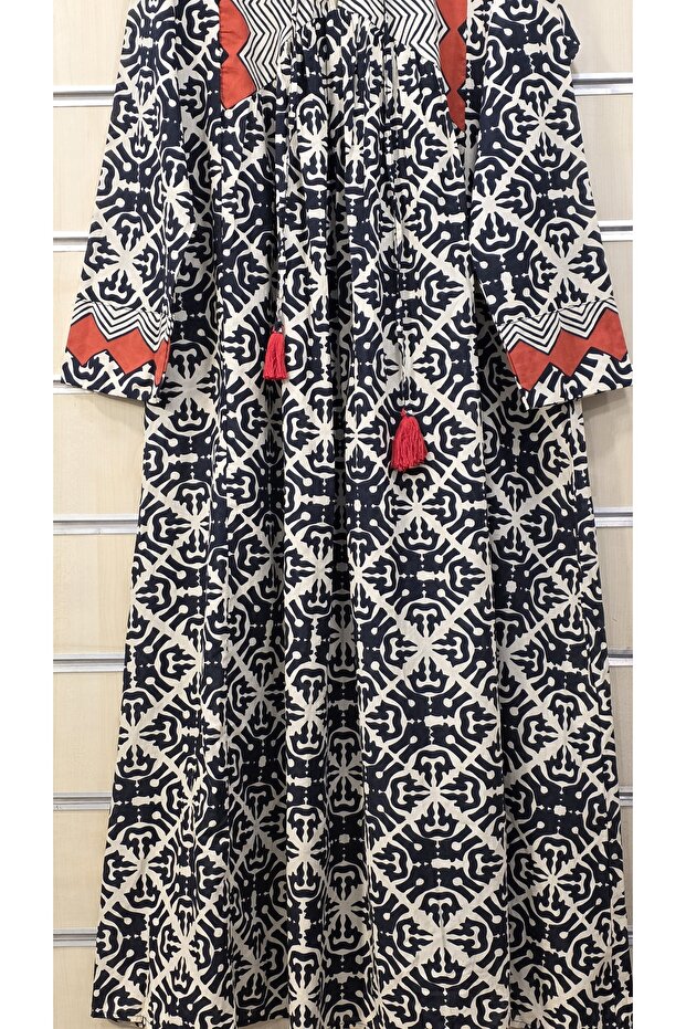 Rochie lungă bumbac bucăți cu model - 4