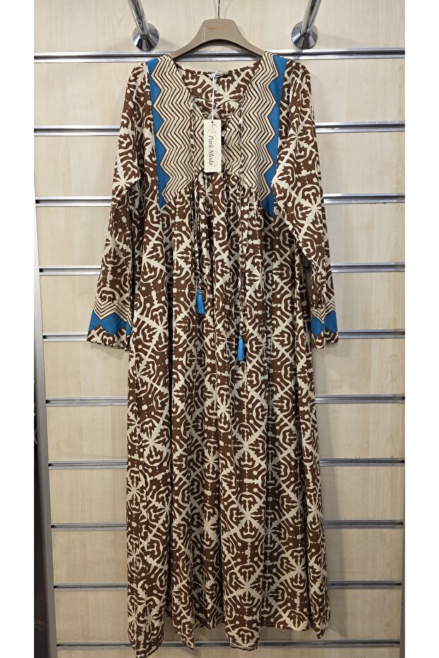 Rochie lungă bumbac bucăți cu model - 1