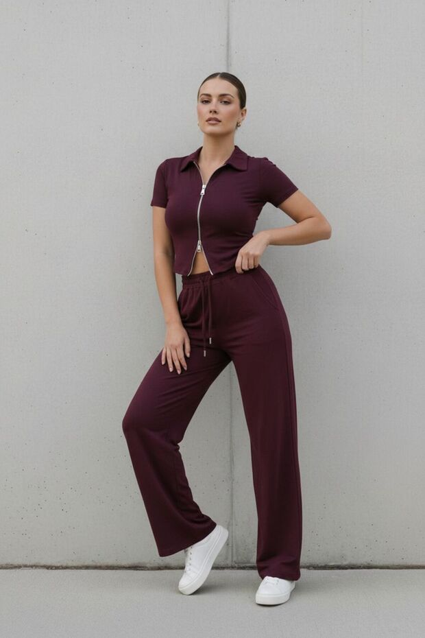 Women's Double Zipper Short Sleeve Modal Two-Piece Set