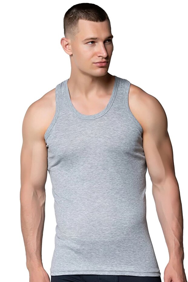 6-Pack Silver Men's Ribbed Undershirts with Straps 3002