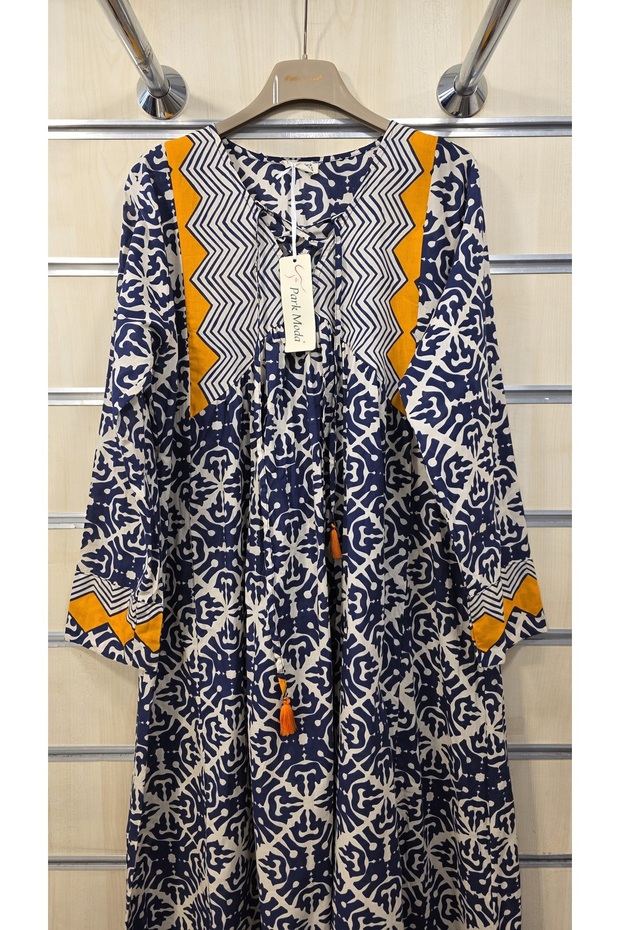 Rochie lungă bumbac bucăți cu model - 2