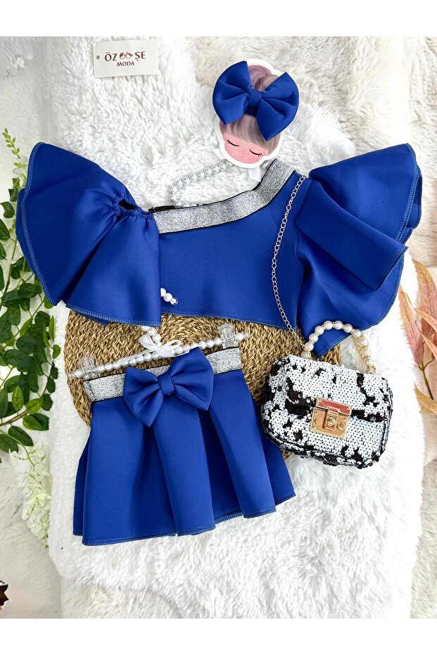 Bag Piece Spanish Sleeve Detail S Glittery S Scuba Skirt Set
