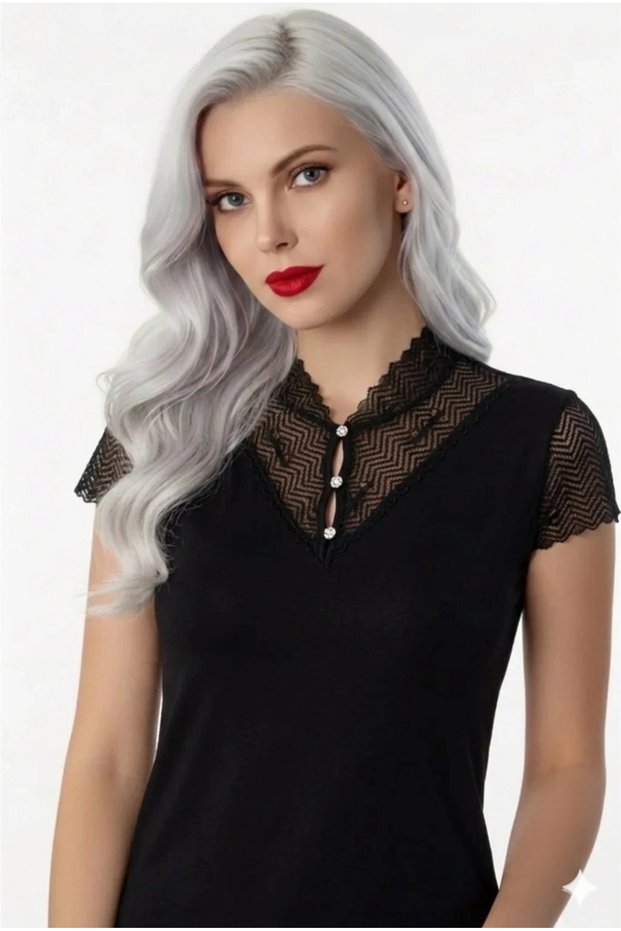 B641 Buttoned D Lace İ Bluz