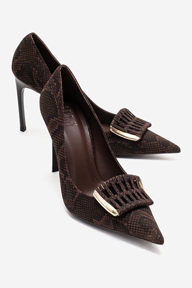 Guerni Brown Patterned Women Heeled Shoes