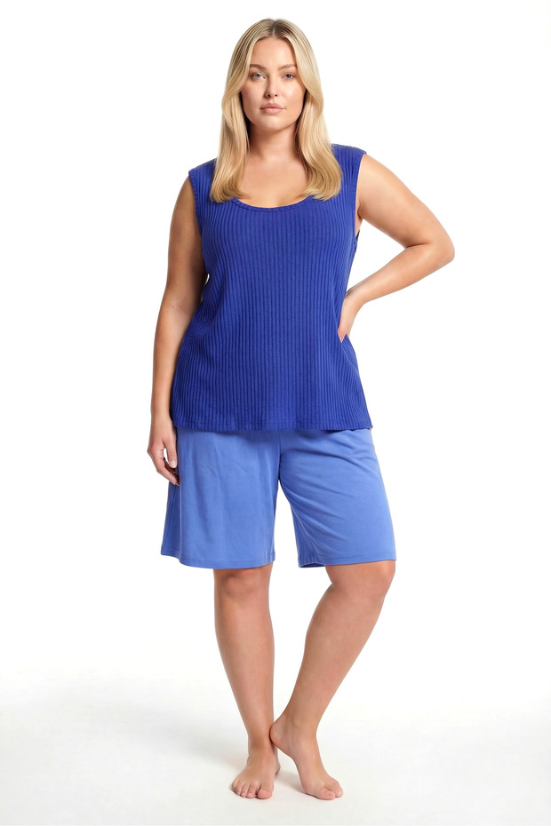 Women's Plus Size Corded Fabric Pajama Set with Shorts – Cobalt Blue