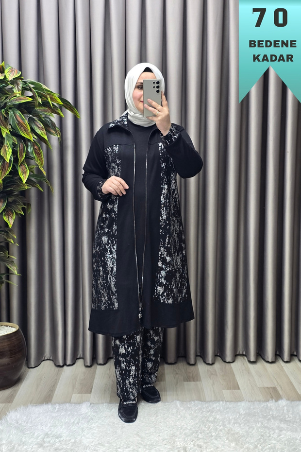 Women's Clothing Plus Size Modal Hijab Long Three-Piece Glittery Set