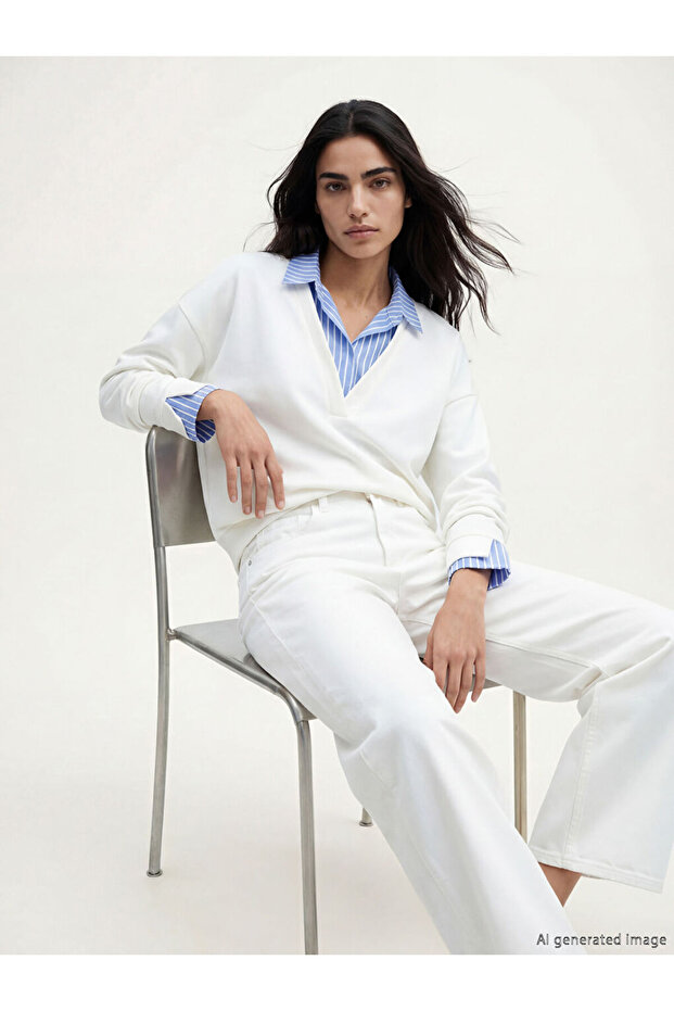 Natuvera Blue Shirt Collar Striped Women's Sweatshirt