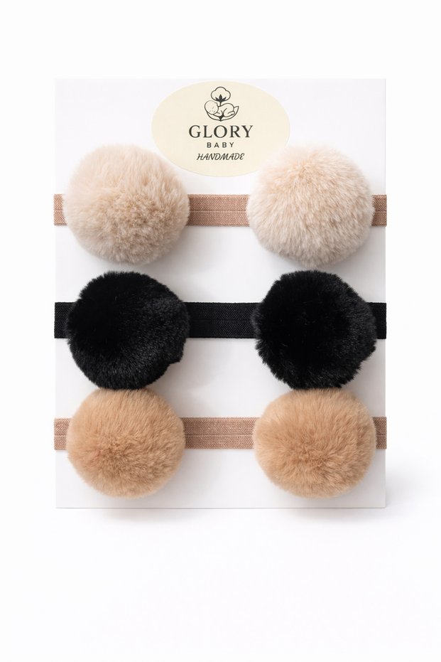 Girl's Baby Pompom Bandana Set of 3