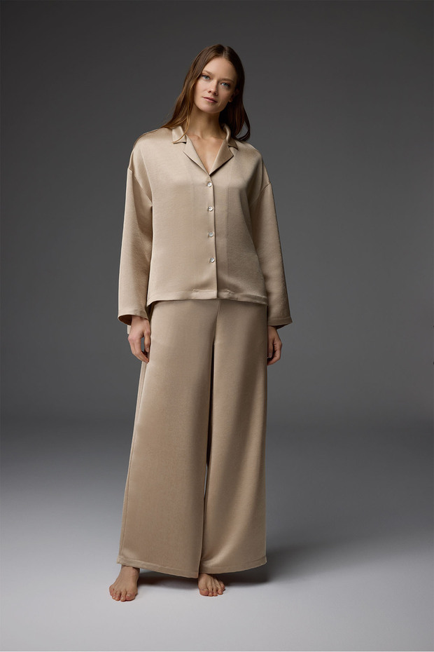 Woven Viscose Shirt Collar Pajama Set Bm-1813