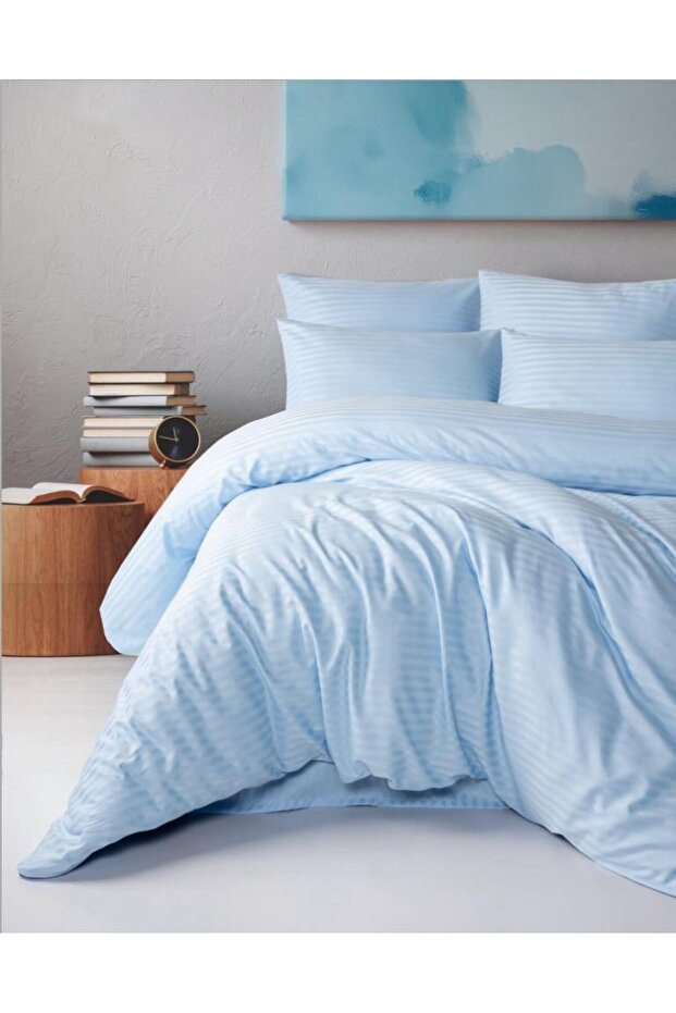 Cotton Saten Double Duvet Cover Set with Elastic Bed Sheet (93 Wire & 236 Tc)